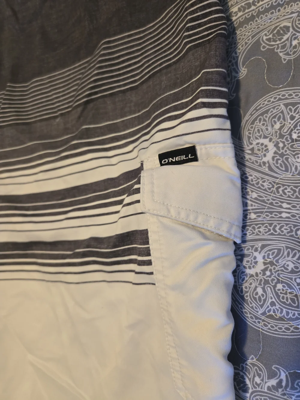 O'Neill Men’s Dark Gray & White Striped Boardshorts Size 33
